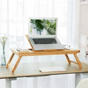 Table de lit pliable,Petite table en bambou pour ordinateur portable,pour Gaucher et Droitier, Plateau ajustable 5 positions, 72 x (21-29) x 35 cm