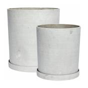 2 pots avec soucoupe en pierre grise - Hübsch