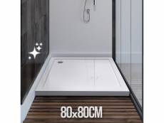 Aquamarin® receveur de douche - forme carrée, 80 x 80 cm, acrylique, finition blanche brillante, hauteur 5 cm - bac à douche, équipement de salle de b