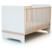 AT4 - Lit bébé évolutif Carrousel en bois Blanc et Hêtre 70 x 140 cm - Blanc et Hêtre Verni