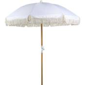 Beliani - Parasol de Jardin Rétro ⌀ 150 cm Mât en Bois et Tissu Blanc Mondello - Blanc