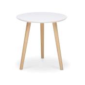 Caesaroo - Table basse ø 40 cm Blanc mat avec pieds en bois de pin chêne et blanc