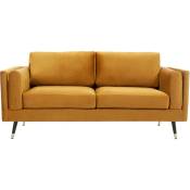 Canapé design 2-3 places en tissu velours jaune, bois noir et métal doré sting - Jaune