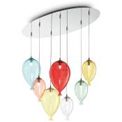 Clown - Pendentif en grappe de ballon ovale à 7 ampoules multicolores, G9 - Ideal Lux