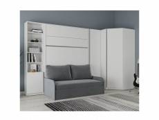 Composition angle lit escamotable 160 blanc mat bermudes sofa canapé microfibre gris 20100997825