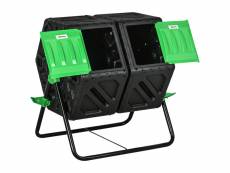 Composteur de jardin - bac à compost pour déchets - rotatif 360° - double chambre 130 l - acier pp vert noir
