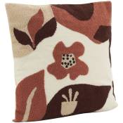 Coussin en coton brodé motifs floraux camaieu Terracotta