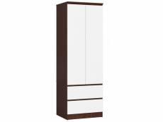 Eline - armoire chambre dressing - 180x60x51cm - penderie - 2 tiroirs - armoire de chambre - aspect bois - wengé/blanc