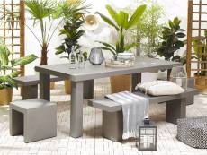 Ensemble de jardin 6 places table 2 bancs et tabourets en fibre-ciment gris taranto 229069