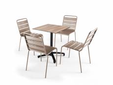 Ensemble table de jardin stratifié chene clair et 4 chaises taupe