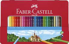 Faber-Castell 115888 Trousse en métal avec 48 crayons de couleur, 2 stylos graphite, gomme et aiguiseur Multicolore