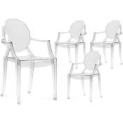 GAYA - Lot de 4 chaises transparentes avec accoudoirs