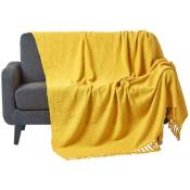 Homescapes - Jeté de lit ou de canapé Jaune Nirvana en coton, 255 x 360 cm - Jaune