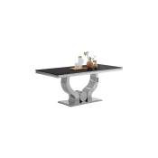 Homy France - Table a manger trofy chrome verre noir 180x90x75cm