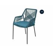 Jardideco - Lot de 4 chaises de jardin Séville turquoise
