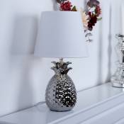 Lampe de table lampe d'appoint argentée lampe de lecture moderne en veilleuse design ananas, céramique textile blanc, 1x E14, DxH 20x35 cm
