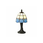 Lampe de table Tiffany Buena 1 Ampoule Blanc/Bleu 15 Cm - Noir