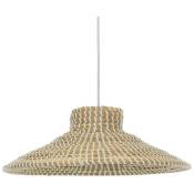Lampe suspendue, Suspension luminaire en roseau coloris naturel, blanc - diamètre 38 x Hauteur 13 cm