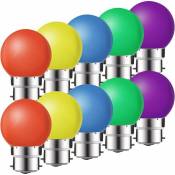 Lot de 10 ampoules LED B22 2W ,ampoule écoénergétique colorée Couleur,Ampoule de Noël,Ampoules Guirlande Rouge, Jaune, Bleu, Vert, Violet,