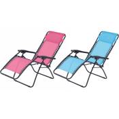 Lot de 2 fauteuils relax de jardin O'colors Multi positions - Bleu et rose - Rose