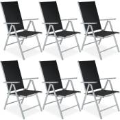 Lot de 6 chaises de jardin pliantes en aluminium - lot de 6 fauteuils de jardin, fauteuils exterieur, chaises exterieur - argent
