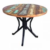 Mathi Design INDY - Table repas ronde bois massif recyclé