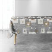 Nappe antitache rectangulaire - 150 x 300 cm - Sapins, rennes, coeurs Gris - Gris