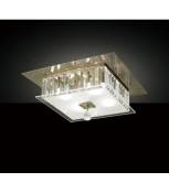 Plafonnier Tosca carré 4 Ampoules laiton antique/verre/cristal