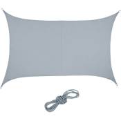 Relaxdays - Voile d'ombrage, 3 x 4 m, imperméable, concave et rectangulaire en tissu pes, avec cordes, gris clair