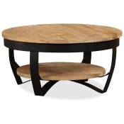 Table basse avec haut en bois et étagère et structure en acier noir