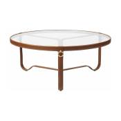 Table basse circulaire cuir marron 100 cm Adnet - Gubi