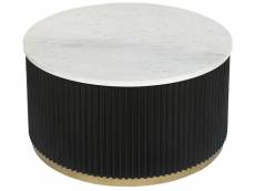 Table basse ronde en marbre blanc et métal noir -