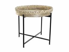 Table d'appoint en bois osier et métal coloris naturel / noir - diamètre 42,5 x hauteur 38 cm