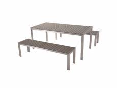 Table de jardin et bancs en bois composite gris 180 cm nardo 10592