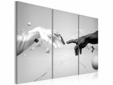 Tableau sur toile en 3 panneaux décoration murale image imprimée cadre en bois à suspendre toucher en noir et blanc 60x40 cm 11_0002096