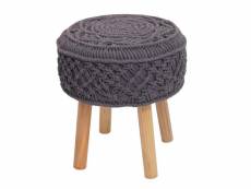 Tabouret repose-pieds siège forme ronde tricoté, 45x41cm tricot tissu gris foncé 04_0005317
