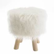 Tabouret rond 40x40cm peau de mouton couleur ivoire
