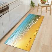 Tapis de salle de bain antidérapant lavable Motif vagues de plage Petit tapis de sol en caoutchouc 40 x 60 cm