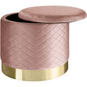 Tectake - Banc Tabouret Coffre de rangement Rond aspect Velours avec motif matelassé - rose