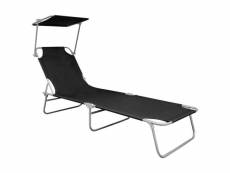 Vidaxl chaise longue pliable avec auvent noir aluminium