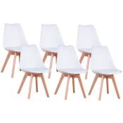 Wokaka - Lot de 6 chaises - chaise scandinave - coussin d'assise en cuir - blanc