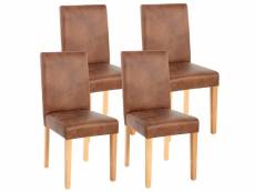 4x chaise de séjour littau, fauteuil ~ tissu, aspect daim marron, pieds clairs
