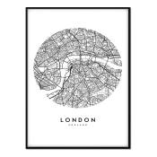 Affiche avec cadre noir - Plan de Londres - 30x40