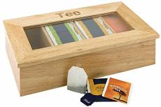 APS Boîte à thé - boîte en Bois avec fenêtre, boîte de Rangement pour sachets de thé, 4 Compartiments pour 30 sachets de thé enveloppés, Bois léger, a