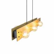 C-création - Suspension 6 lumières en bois naturel et métal noir pouzan pour utilisation en intérieur - Style Campagne - L90 cm - 6 ampoules 8W,