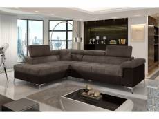 Canapé d'angle - convertible - erika - en tissu luxe 5 places, marron et chocolat, angle gauche (vu de face)