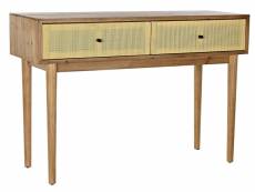 Console meuble console en bois de sapin coloris marron et rotin naturel - longueur 112 x profondeur 38 x hauteur 75 cm