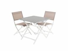 Ensemble d'extérieur,table pliante 70cm et 2 chaises pliantes,blancassises H53040231