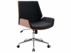 Fauteuil chaise de bureau avec roulettes synthétique noir et bois noyer hauteur réglable bur10446