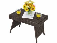 Giantex table basse pliante en rotin,60 x 40 x 40 cm, table d'appoint avec coussinets de pied réglables, pour jardin/salon/terrass